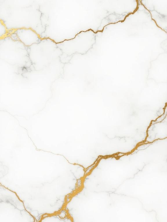 White marble texture featured with elegant gold veins. Smooth and polished surface creates a luxurious appearance.