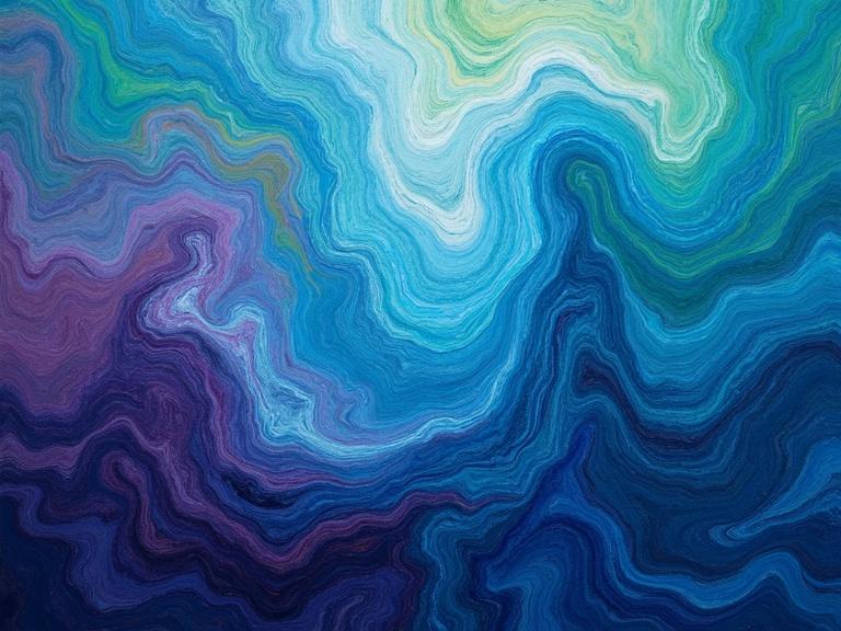 Vibrant abstract image featuring a swirling mix of blue, purple, and green colors. The background has texture and depth, conveying a sense of motion.