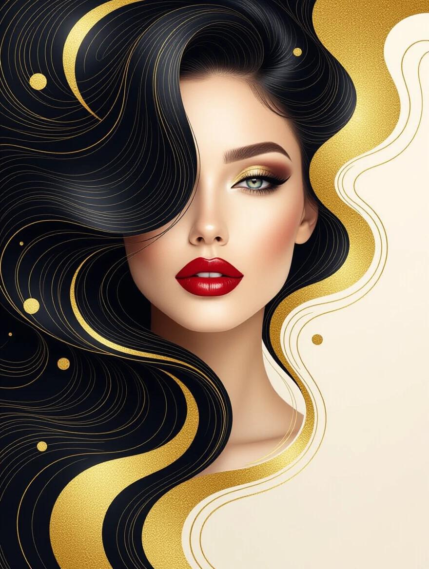 Glossy smooth colors swirling in abstract patterns create an elegant mystique. Vantablack and gold form an exquisite design. The composition evokes luxury and a sense of drama.