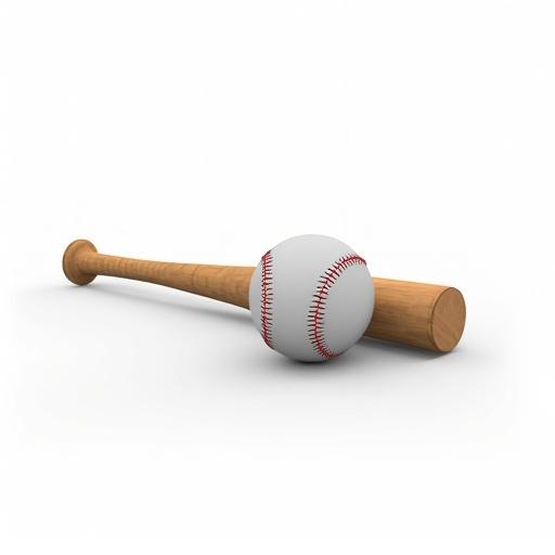 A baseball bat placed next to a baseball on a white background. Simple and clear image for sports representation.
