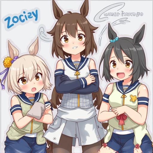 Personifications of organizational themes. Character designs with animal features representing organization. Cheerful expressions and friendly poses. Bright colors in clothing and backgrounds.