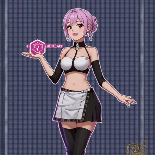 Anime character with pink hair in a maid outfit. The character poses playfully. Soft colors and inviting atmosphere. Attention to outfit details.