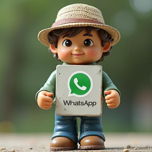 Sticker representing a child holding a WhatsApp logo with a playful greeting message.