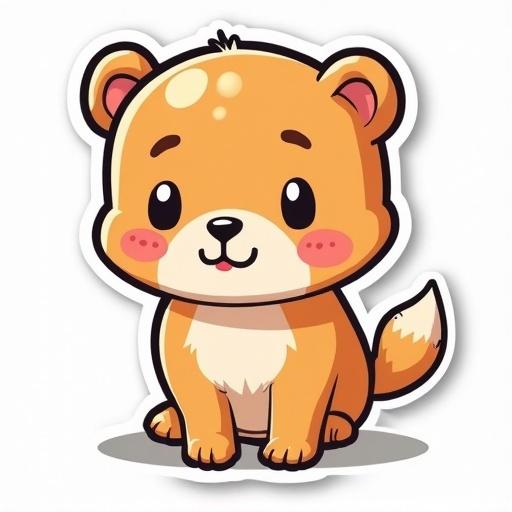 Cartoon illustration of a cute dog with a playful expression. The dog has big eyes and a cheerful demeanor. Colorful and expressive design.