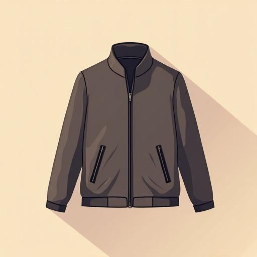 Flat cartoon vector illustration of a jacket. Centered and clean lines. Solid colors with no outlines. Isolated with a contrast background. Modern minimalist style without text or shadows.
