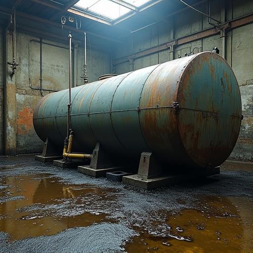 Indoor large oil tank has experienced an oil leak