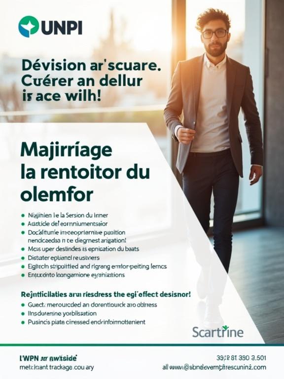 Create an impactful advertisement poster for UNPI Lorraine. Focus on annual rent review respecting IRL published by INSEE. Display UNPI Lorraine's name prominently. Include contact details: website, phone, address, email in footer. Use light beige background, deep blue for main title, subtle red and green accents. Include realistic image of a professional individual related to real estate in a balanced layout. Prepare two versions: a social media poster and an email marketing visual.