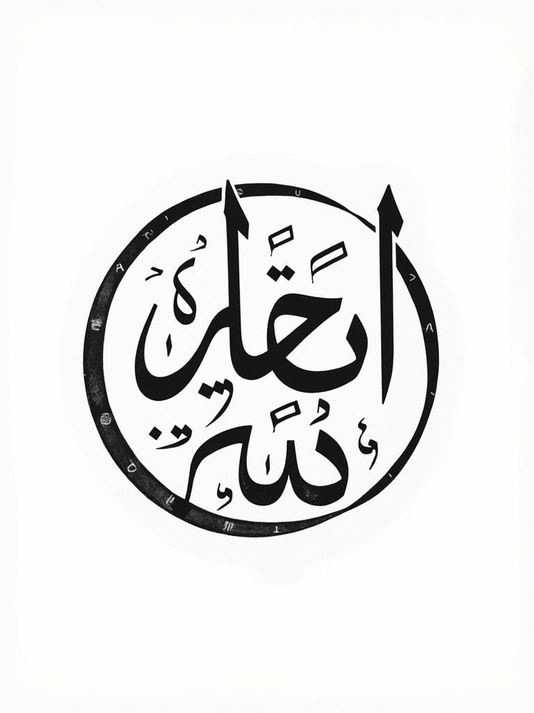 Intricate Arabic calligraphy arranged in a circular design. The text reads امام عمار in black font against a white background. Curves and lines reflect Arabic artistry. Captivating cultural piece. Suitable for various settings including homes and religious spaces. Design used in digital media to celebrate Arabic and Islamic heritage.