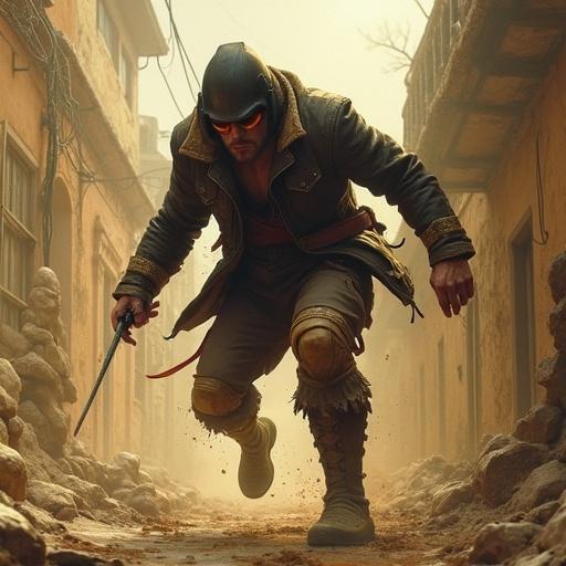 Anti-hero character with sandwiches for feet. Urban setting with a gritty atmosphere. Character engaged in combat against gang members. Highlight details of fight moves. Utilize unique powers creatively. Focus on close combat and tactics. Intense action sequences.