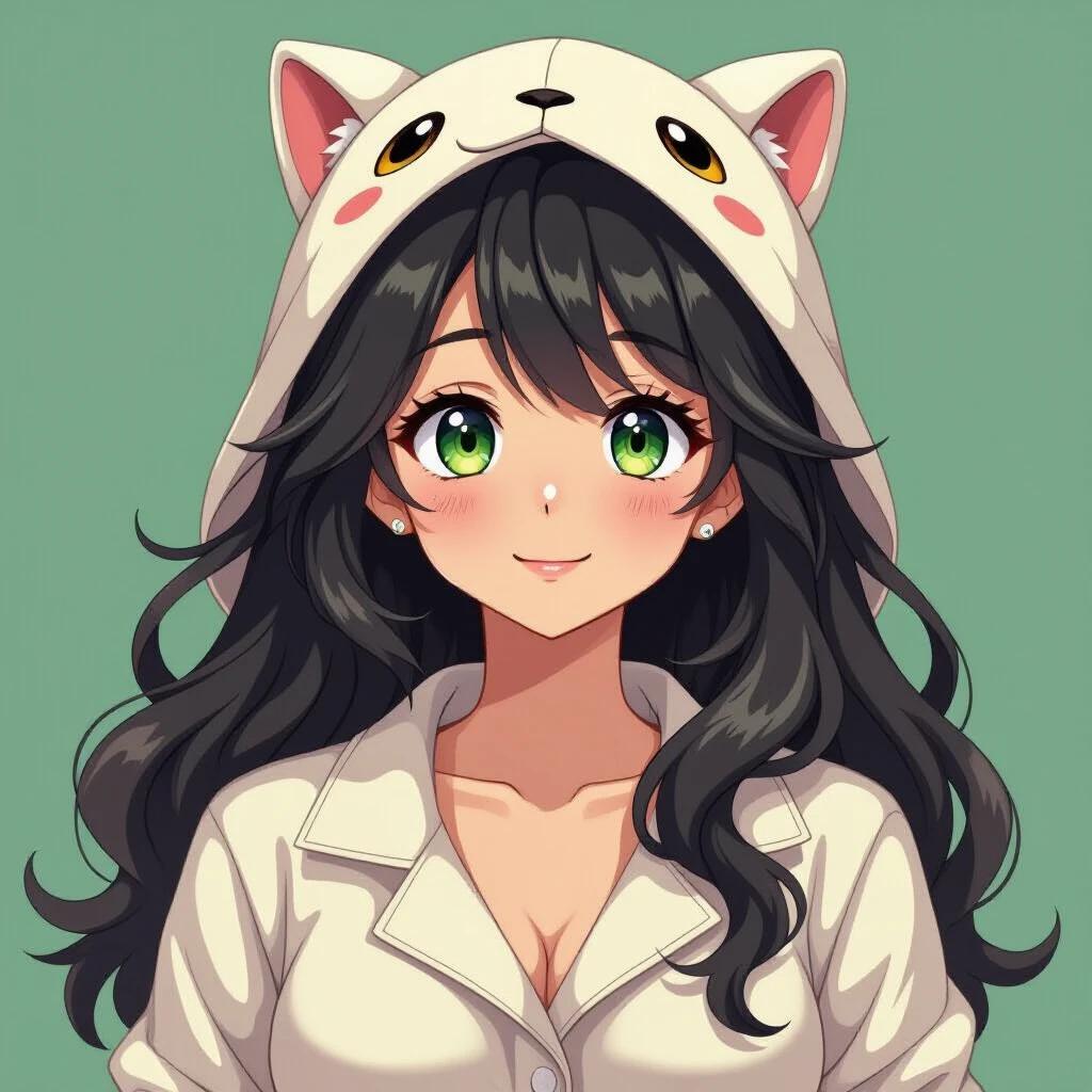 Character with vitiligo and multicolored eyes. She wears a white snake print pajama and a cat hoodie. Character is 16 years old with light blonde hair. Image captures upper body in anime style.