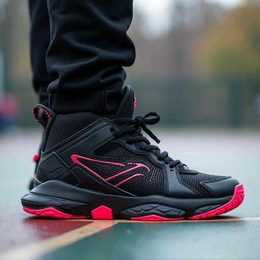 High tech cyberpunk sneaker on basketball court