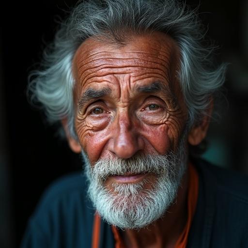Portrait of an elderly fisherman. Features a weathered face and dramatic lighting. Focus on details and expressions.