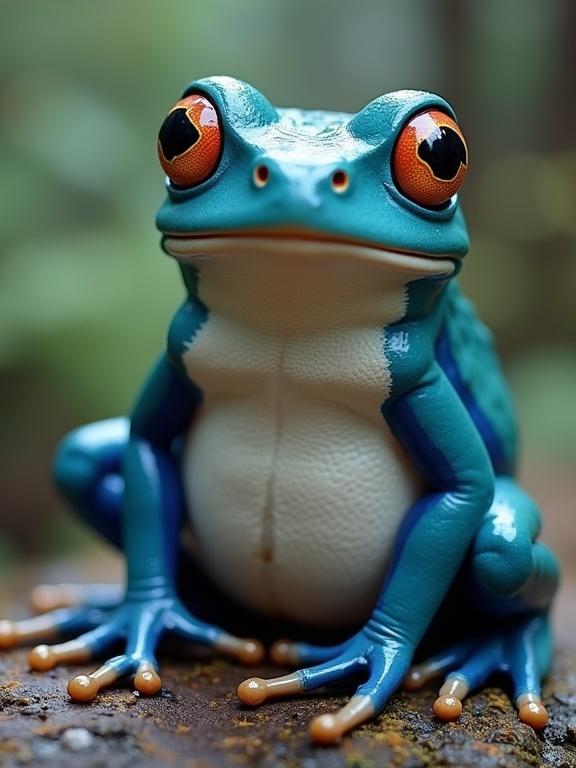 A blue frog with a white belly. Two-toned frog. Dressed like a pirate. DND. Fantasy. Semi-realistic style.