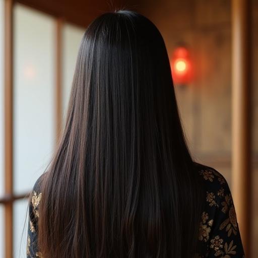 Japanese beautiful straight hair shining viewed from the back