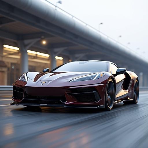 Image in 3D showing a turbo car on a road with motion blur