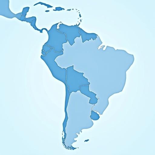 Geopolitical map of South America. Country outlines are in blue. Names of Samoa, Italy, Namibia, El Salvador, and United Arab Emirates are highlighted.