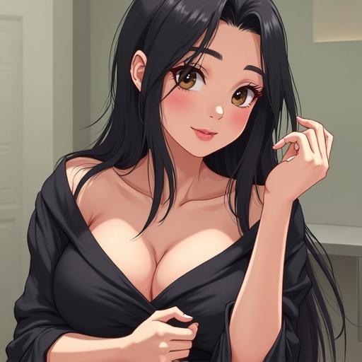 A portrait of a young Japanese woman with black semi-long hair in a standing position, high resolution image.