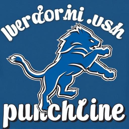 Graphic design of a t-shirt featuring a lion and text. The text reads 'Detroit Lions: We're Not Just a Punchline.'