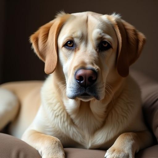 A brown Labrador dog sitting on a toilet reading a newspaper. The dog has a relaxed posture and a playful demeanor. The setting is a cozy bathroom with neutral tones.