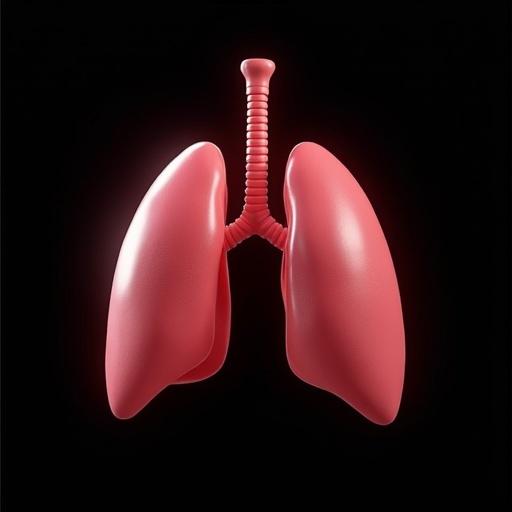 Lungs displayed against a black background in a Pixar 3D style. Brightly lit and anatomically accurate.