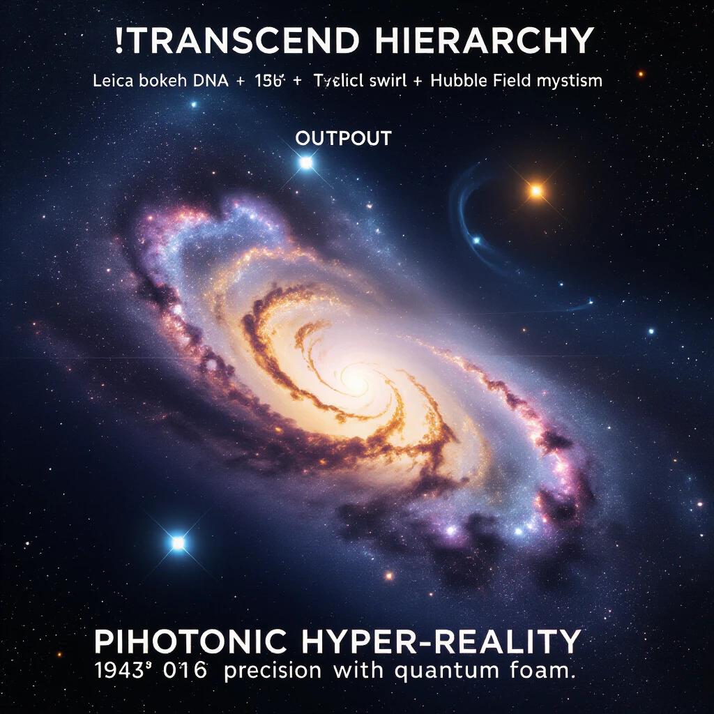 Cosmic scene depicting a vibrant galaxy with intricate colors and patterns. Incorporate elements of quantum foam and historical references. Capture the essence of scientific mysticism and advanced technology. Vast space environment with surreal lighting effects.