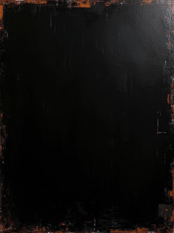 Digital oil painting features a black background. Harsh visible paint strokes. Corroded artistic elements. Flat colors with dynamic silhouettes. Minimalist style showcases film negatives. Shadows blend with edges resembling film strips. Hints of acid burn. Subtle rust discoloration at edges.