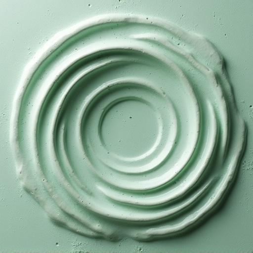 Surface showcases concentric rippling waves with intricate interference patterns. Light green matte clay material is speckled and glazed, viewed from directly above.