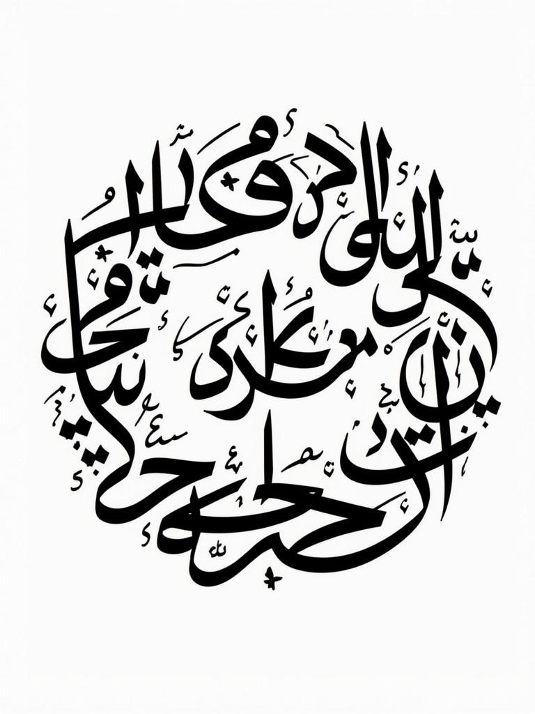 Arabic calligraphy featuring the names إمارة الشعب الإسلامية المتحدة written in a circular shape. Design is fully encompassing and showcases the elegance of the script.