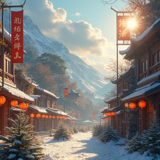 A serene winter scene showing a black sedan driving through snow. Snowflakes fall creating a cold atmosphere. A driver focuses on the road. Outside is a landscape filled with white snow. Two candles burn nearby casting warm light against the cold. The image conveys a tranquil yet mysterious vibe reminiscent of adventure.