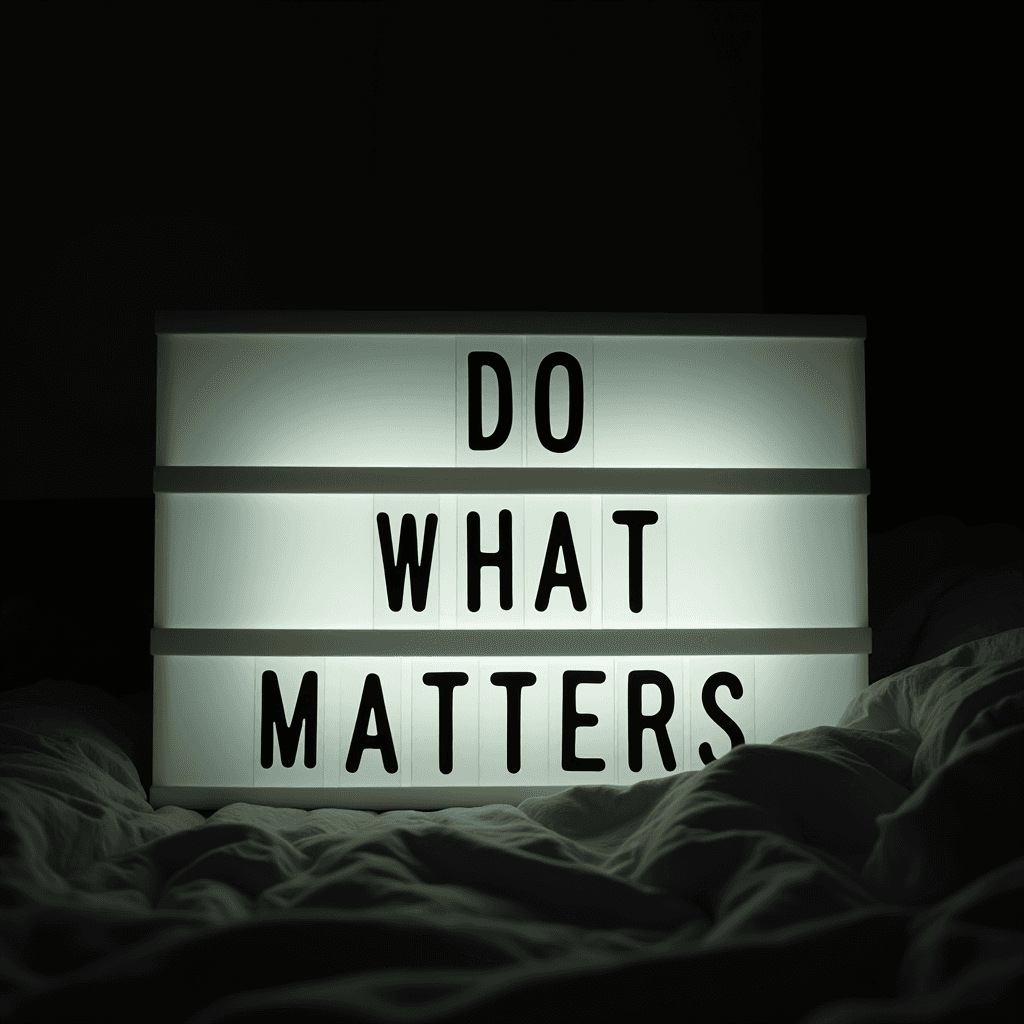 A lightbox with the motivational message 'DO WHAT MATTERS' glowing in the dark.