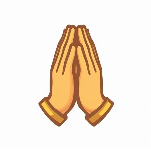 Logo design featuring praying hands in emoji style. Logo should be colorful and simple. Focus on hands clasped together. Suitable for spiritual themes.