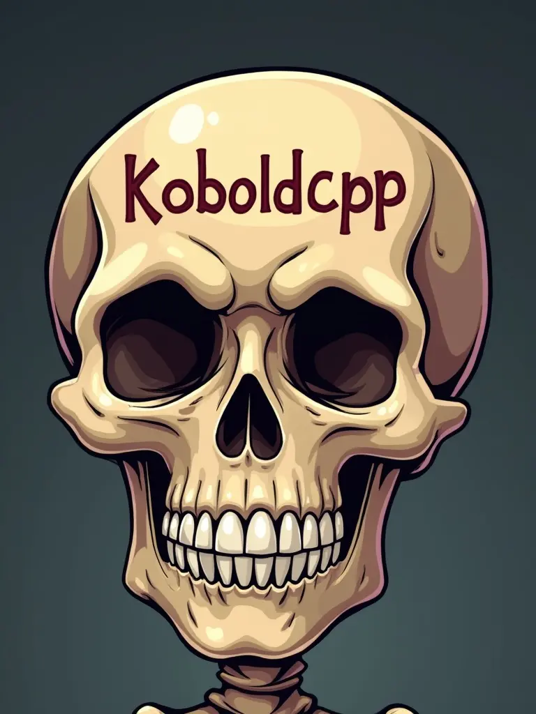 Cartoon animated skull features the word Koboldcpp on forehead.