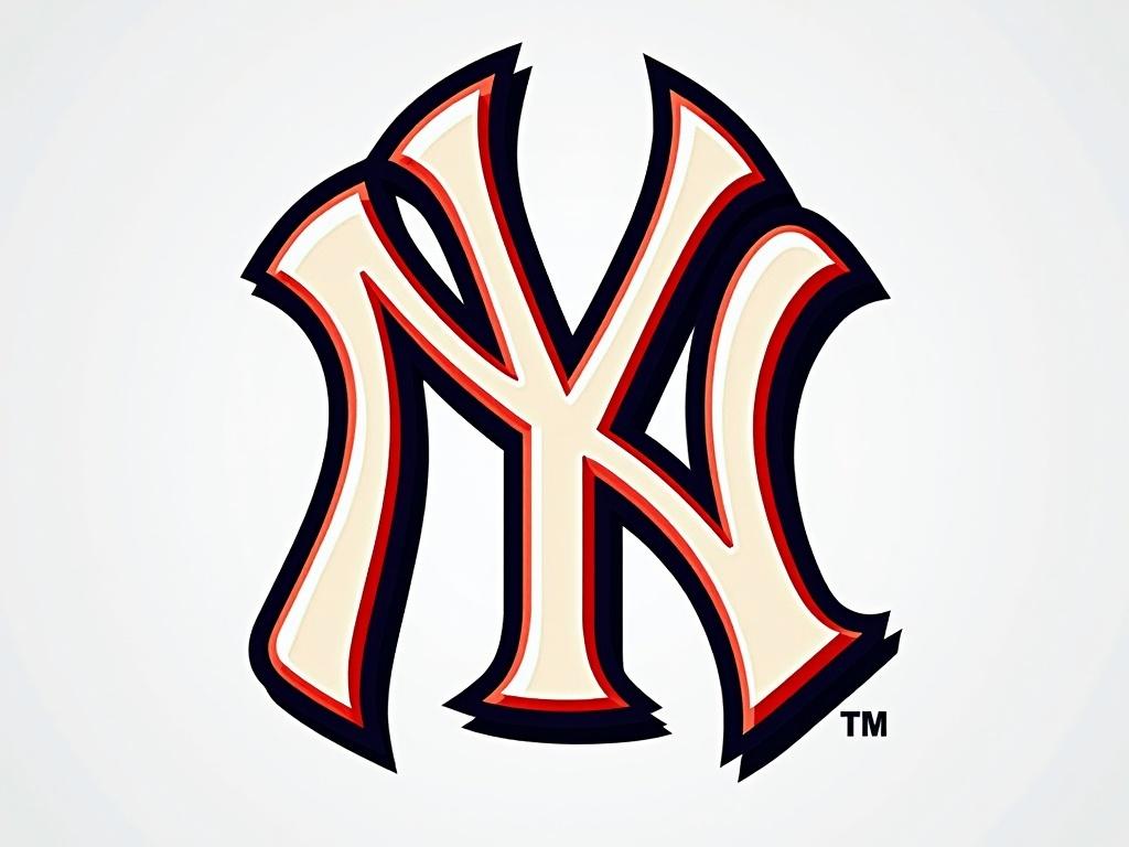 Redrawn Yankees logo features letters MYV. Y is more prominent. Each letter has a unique color.