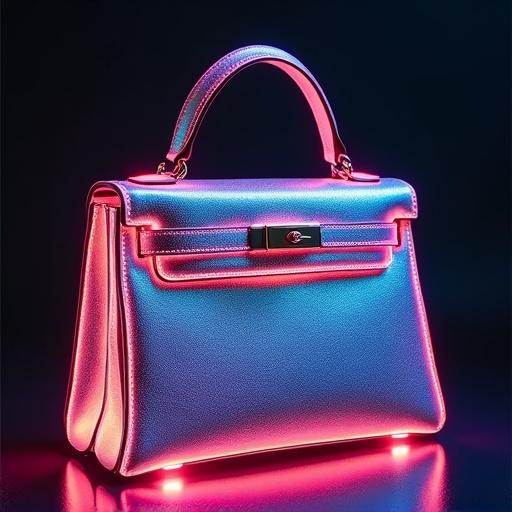 Image of a Kelly bag in iridescent digitized leather with dynamic lighting effects