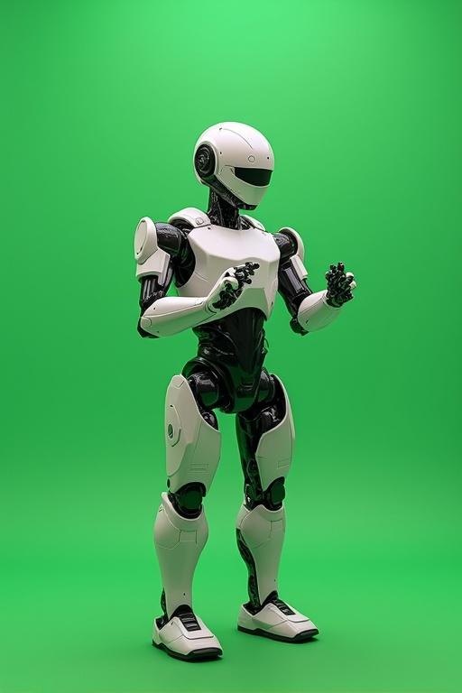 robot bersenjata photorealistic image on a green screen background showcasing advanced technology and details in the design