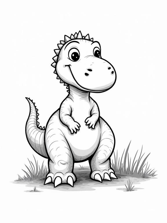 Dinosaur drawing designed for children. Suitable for coloring activities. A friendly cartoon character with a simple design. Ideal for kids' projects.