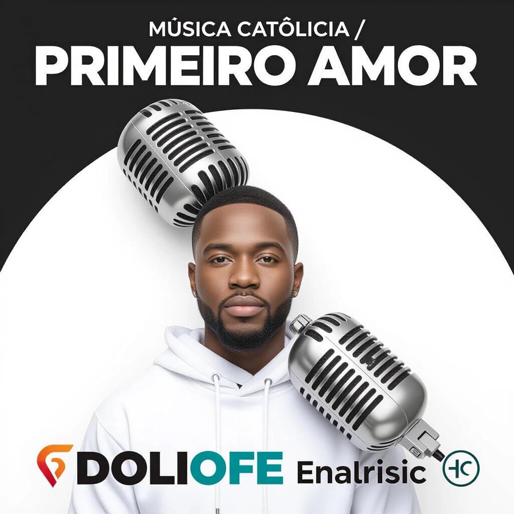 Create a thumbnail image with a black background referencing the song titled Primeiro Amor.