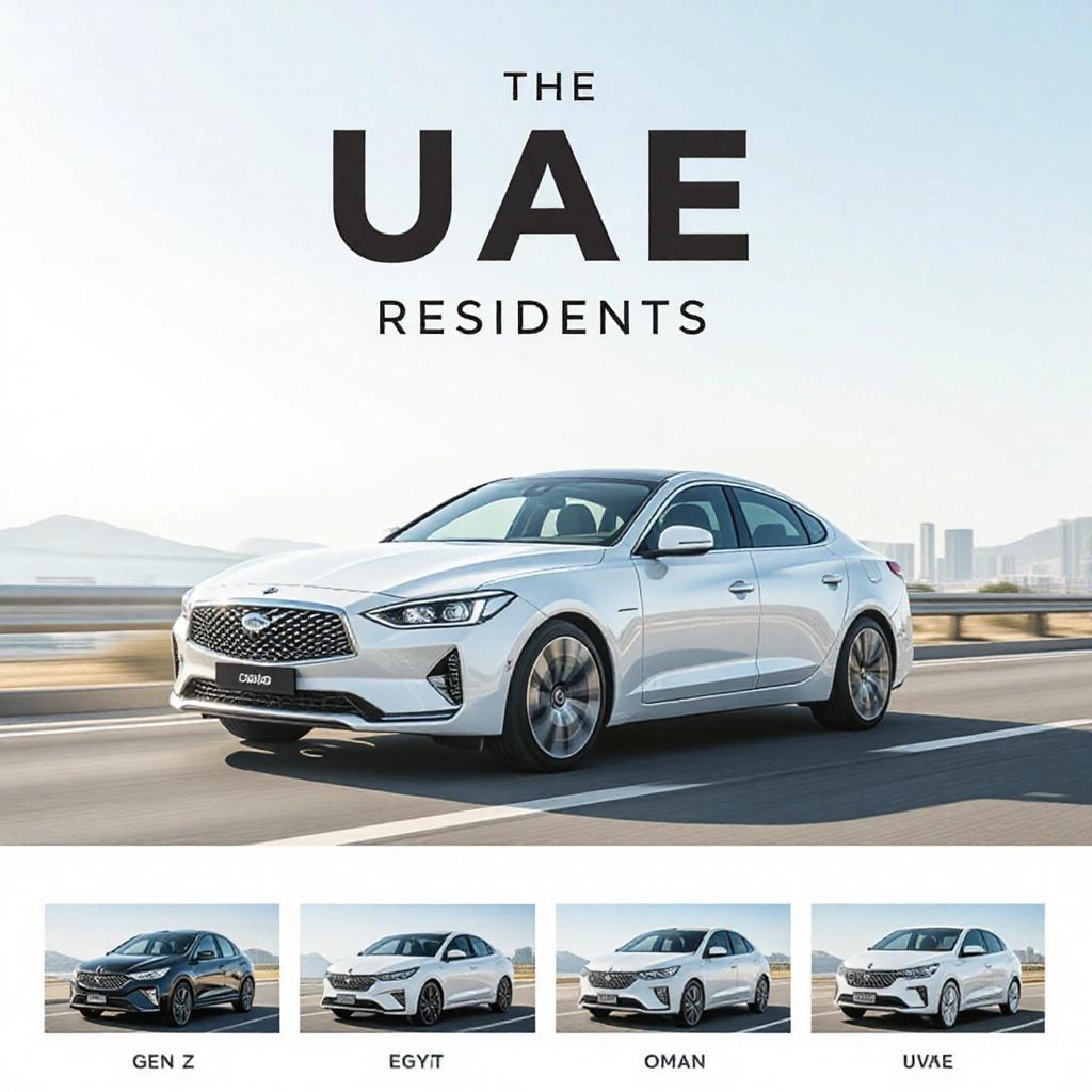 Instagram ad image for Yelo UAE featuring a stylish car and a female model. The setting is vibrant and youthful, capturing the essence of Gen Z. The model engages directly with the viewer, enhancing the dynamic feel of the image.