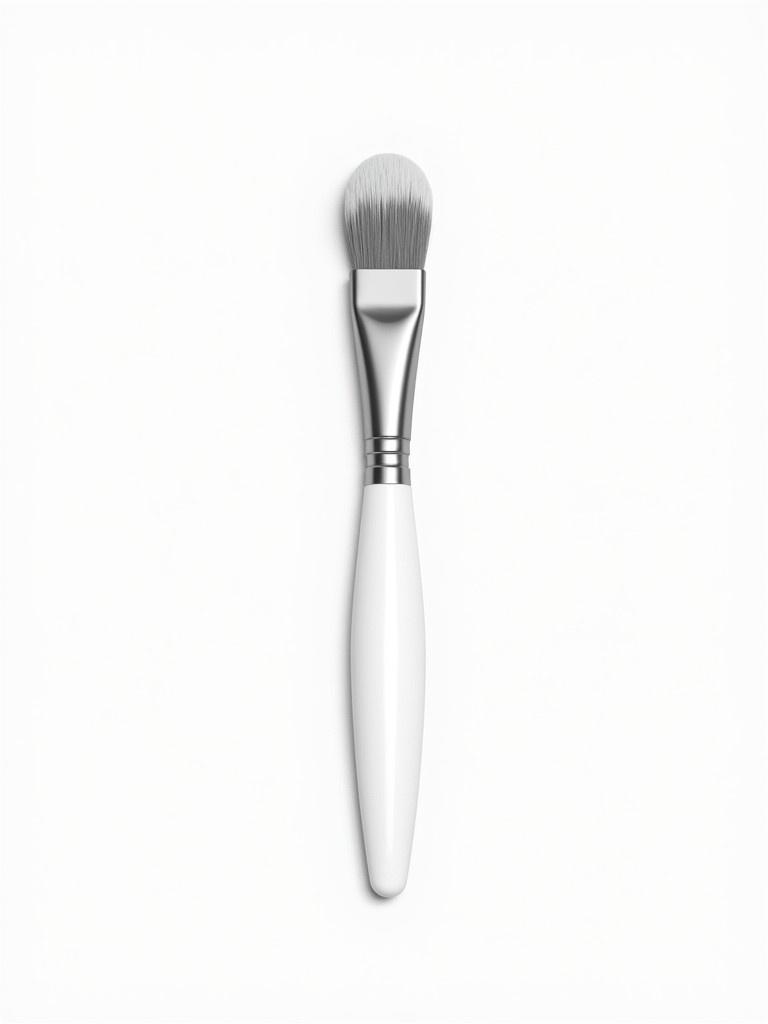 Clean minimalist black and white technical sketch of silicone applicator brush. Flat wide rounded silicone top. Metallic ferrule connecting top and cylindrical handle. Smooth thick ergonomic handle. No text or labels. Transparent background.