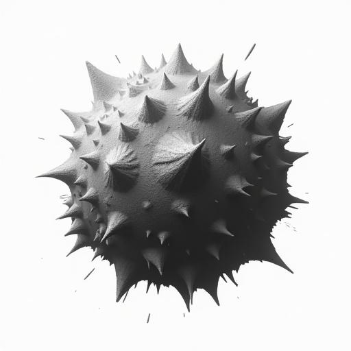 Illustration of a large, sharp-edged meteor impact with solid texture in the center. White background with padding. Monochromatic design.