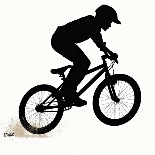 BMX rider depicted in silhouette jumping on a bike with dynamic posture