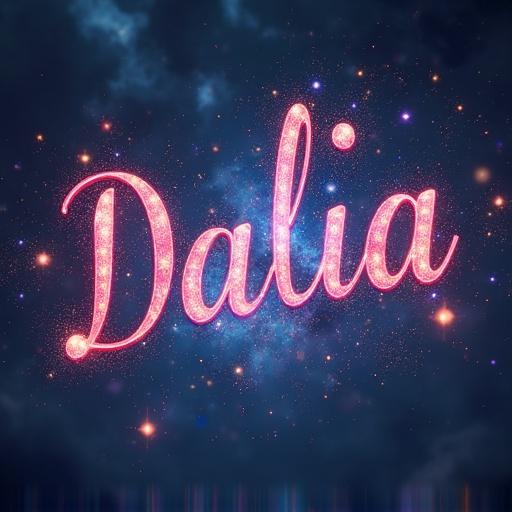 Name Dalia displayed in a magical and imaginative style with a cosmic background.
