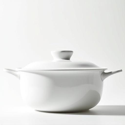 White halogen oven features a glass pot with a minimalist and sleek design. Rounded form enhances modern aesthetics. Photorealistic rendering against a plain background for simplicity.