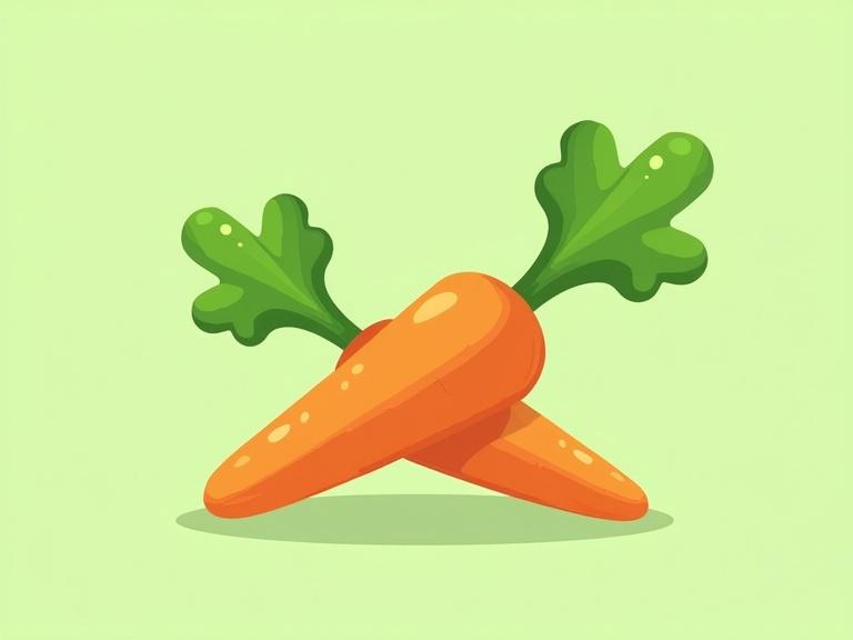Ingredient is carrots with a Duolingo-inspired cartoon-like illustration. Clean lines and soft curves shown. Flat vibrant colors include orange and green on a solid light green background. The vibe is cheerful and inviting. Bundle of fresh carrots with colorful bodies and leafy tops slightly angled on the background. No text is present in the image.