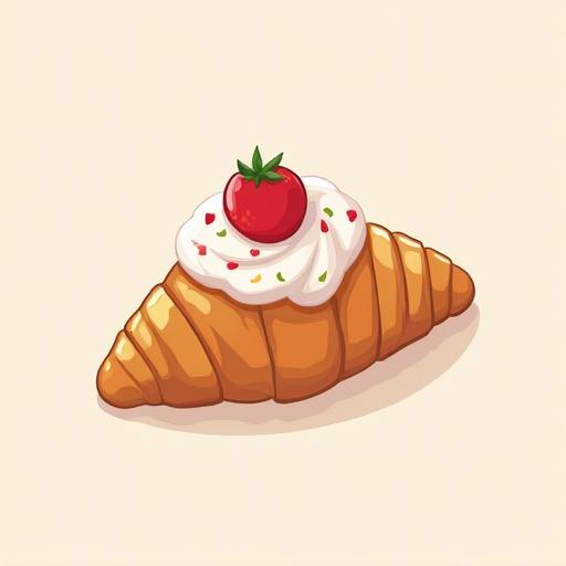 Logo design for bakery named 'bakemorning'. Croissant with whipped cream and a cherry on top. Includes elements of cakes and pastries.