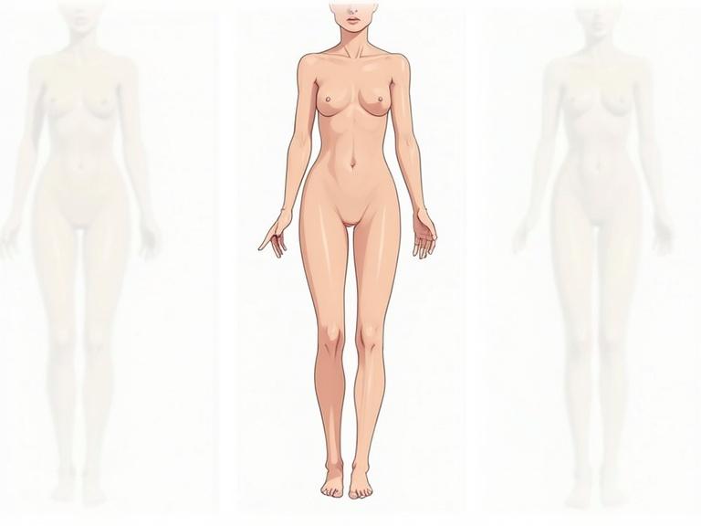 Ten anatomical references of female bodies in various postures for anime-style artistic drawing.