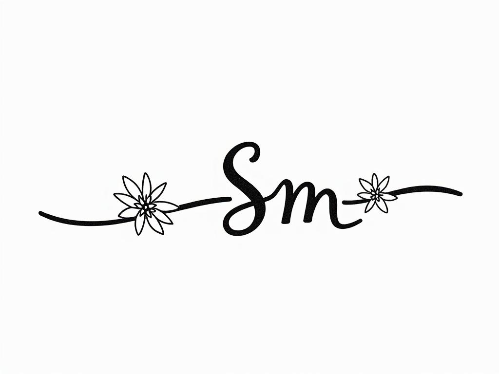 A minimalist logo design featuring stylized letters 'Sm' with floral elements, black and white color scheme.