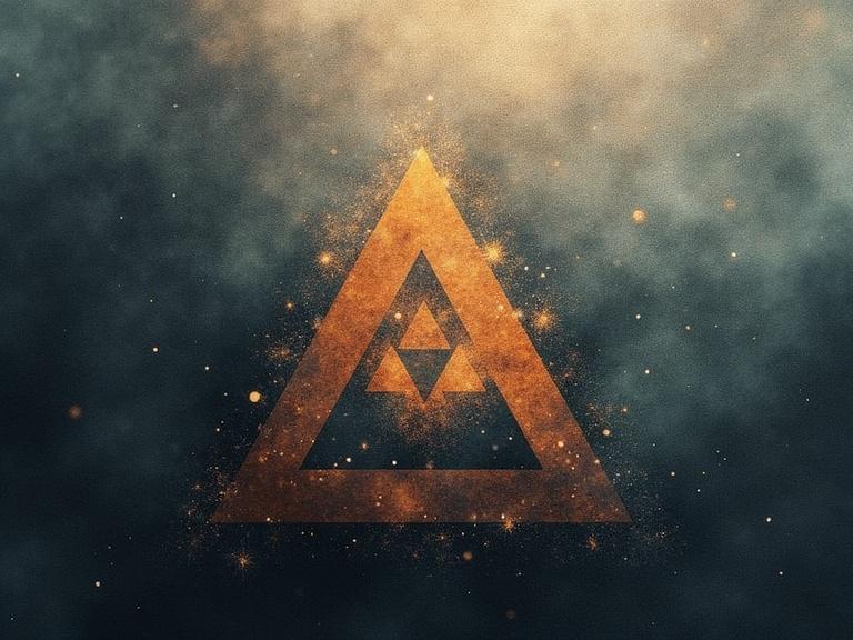 Illustration of a triangular motif with a melancholic theme. Incorporates patterns and a sense of constant flux. Evokes feelings of fleeting moments in an abstract way.
