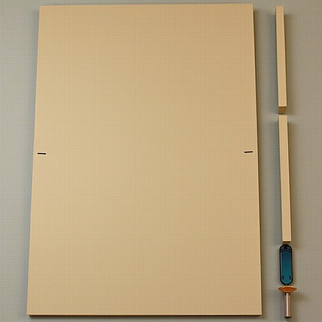 Beige rectangular board displayed with measurement markings. Dimensions indicated clearly. Includes a small tool on the right for reference.