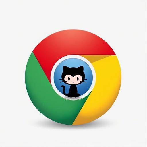 Logo design combining Chrome browser logo with GitHub Octocat. Odcat is minimal and futuristic. Color scheme features red yellow green along with black and white. Design is clean and professional for visibility. Logo is recognizable at small sizes and has a tech-forward appearance.